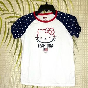 Hello Kitty X Team USA Girls Large (10-12) Red/Whote/Blue Olympic tee shirt